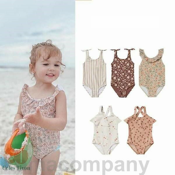 子供水着 80~140cm ガールズ 子供 レトロ 花柄 フリル キャップ付き ワンピース水着 水着 女の子 ワンピース 女の子 キッズ 水着 子ども用 みずぎ...