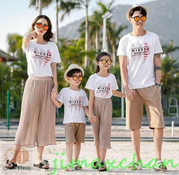 新生活 サマー 親子ペア 親子お揃い Tシャツ パンツ ワンピース サンドレス ガウチョパンツ カップル 中袖 Tシャツ ユニセックス