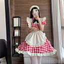 新生活 メイド服 lolita ロリータ ワンピース コスチューム 飾り付き エプロン 髪飾り リボン チェック 文化祭 学園祭 メイドカフェ Lolita 長...