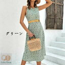 新生活 夏 女性 ラウンドネック ノースリーブ プリント ミッドレングス ドレス