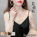 新生活 トップス レディース レース レイヤード 重ね着 ハイネック タートルネック Tシャツ インナー シアー 透け 長袖 シースルー チュール ブラウス プ...