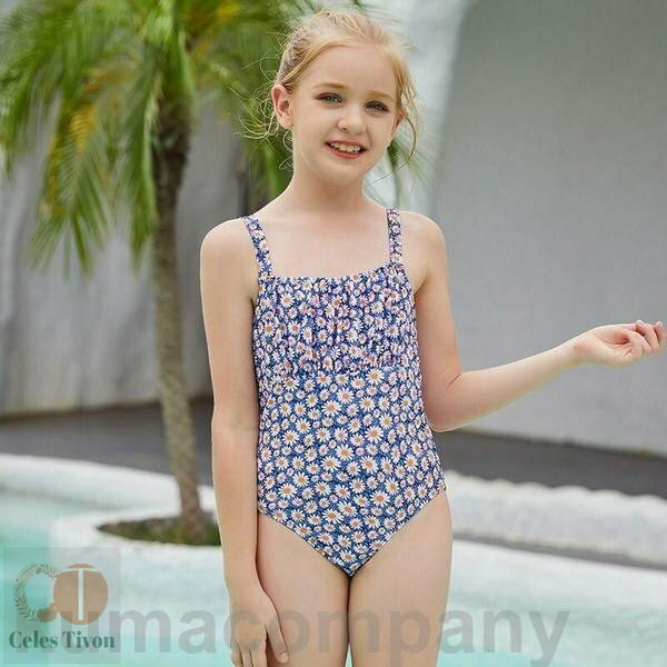 130~160cm 子供水着 花柄 ひなぎく デージー フリル ワンピース 女の子 girl ガールズ 子供 キッズ スクール水着 みずぎ 中学生 高校生 女児...