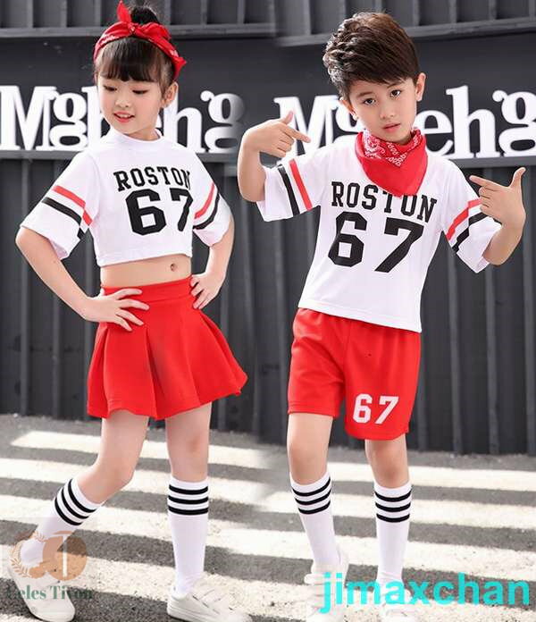 新生活 子供 ダンス衣装2点セット 子供 チアガール衣装 キッズ チアガール 衣装 チア 女の子 男の子 キッズ 子供 チアダンス ユニフォーム ヒップホップ