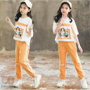 ジャージ 子供服 半袖 Tシャツ セットアップ キッズ カジュアル 女の子 パンツセット ウエストゴム スポーツウェア ジュニア 夏