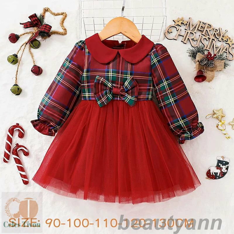 女の子のためのクリスマスの日の子供のドレス 新しい子供の春と秋のスカートの赤ちゃんマゼンタ長袖の王女のドレス