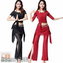 新生活 ベリーダンス衣装 レッスン着 演出服 タンス トップス スカート 2点セット 3点セット ブルー ピンク サファイア レッド ブラック 2ways ダン...