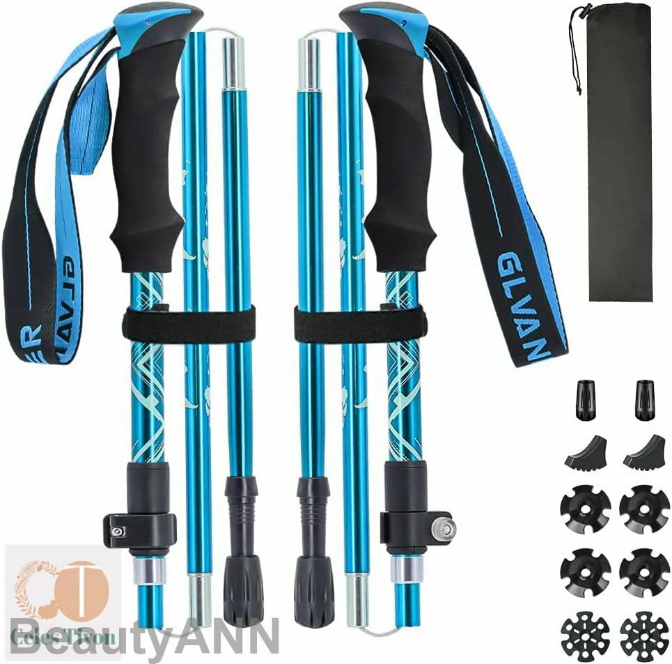 トレッキングポール 2本セット 5段伸縮式 折りたたみ式 トレッキングステッキ クライミング 軽量 アルミ製 ポール アルミニウム 合金製 ストック ウォーキン...