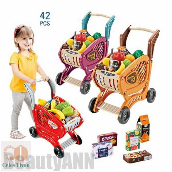 新生活 ショッピングカート おもちゃ 42ピース お買い物カート 子供 手押し車 知育玩具 買い物のゲーム スーパーマーケット子供用 子供向け こども 子ども ...