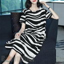 ワンピース 半袖 レディース 夏ワンピース ゼブラ柄 半袖ワンピース ゆったり 縞柄ワンピース 薄手 夏 サマーワンピース ロングワンピ 新生活 プレゼント ギフト