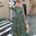 マキシワンピース レデイース ワンピース Vネック リボン付き 夏 花柄 シフォン ロング丈 大きいサイズ 韓国風 オシャレ 着痩せ ゆったり 30代 40代 50代 ロングワンピース カジュアル ワンピース
