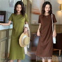 新生活 Tシャツワンピース ワンピース レディース ストレッチ ロング丈 膝丈 シンプル 無地 ゆったり ビッグT 半袖 3色 春秋 夏