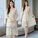ワンピース レデイース マキシワンピース 花柄 夏 シフォン Vネック フレア袖 大きいサイズ 体型カバー 韓国風 ゆったり 着痩せ お出かけ 上品 30代 40代 50代 ロングワンピース カジュアル ワンピース