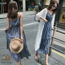 2点セット キャミワンピ ラッシュガード 無地 夏ワンピース リゾートワンピ ノースリーブ 肩出し ナチュラル マキシ アロハ ロングワンピ 体型カバー ハワイアン 新生活 母 彼女 プレゼント ギフト