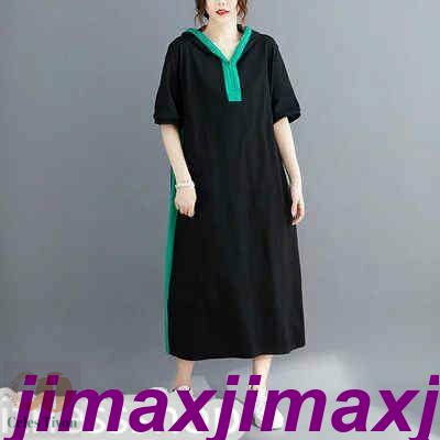 新生活 パーカーワンピース レディース 半袖 フード付き ロング丈 バイカラー切り替え ゆったり 大きいサイズ 着痩せ オシャレ カジュアル 通勤 通学 夏 新作