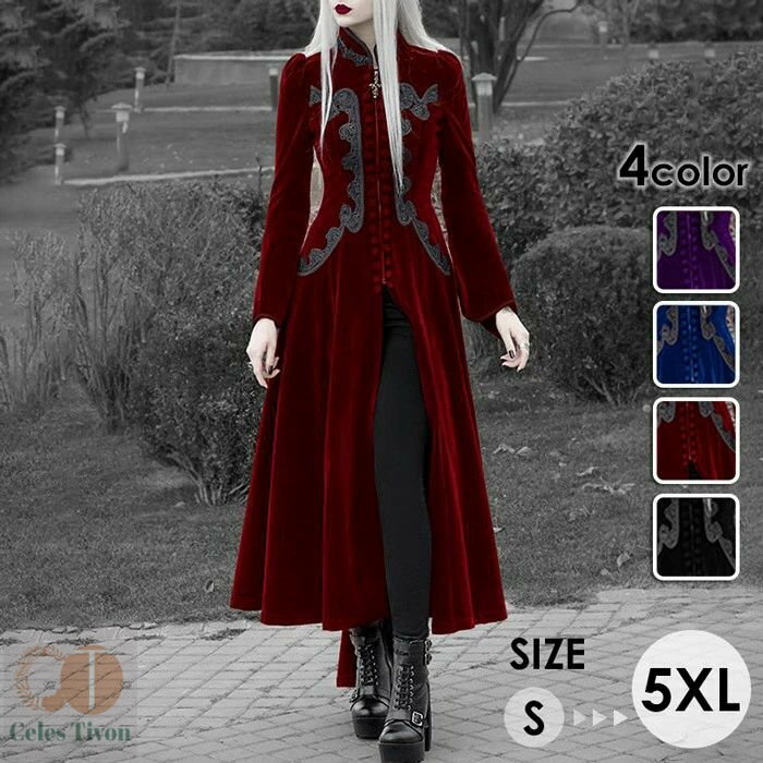 ジャケット ゴシック ドレス 女性用レッド 中世 レトロ ロングドレス ハードロック セクシー パンク クール ハード クラブ JK ガール レディース サイズ...