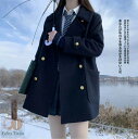 ショート丈コート レディース スーツジャケット 長袖学生制服 冬 秋 春 ショートコート通学 中学生 高校生 卒業式ネイビー濃紺