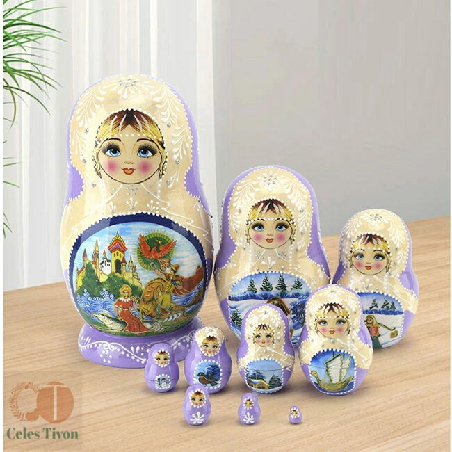 マトリョーシカ ロシア 人形 民芸品 土産物 手作り人形 手描き オブジェ 10個組 インテリア雑貨 パープル 洋風 ギフト プレゼント 北欧雑貨 伝統工芸 おもちゃ 飾り 誕生日 キッズ 子供 部屋 ハロウィン クリスマス