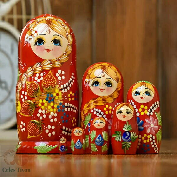 人形 民芸品 マトリョーシカ ロシア 土産物 手作り人形 手描き オブジェ 7個組20cm インテリア雑貨 洋風 ギフト プレゼント 北欧雑貨 伝統工芸 おもち...