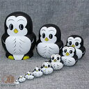 ロシア民芸品 マトリョーシカ 土産物 ペンギン 手作り人形 手描き オブジェ 10個組14cm モノトン インテリア雑貨 洋風 ギフト プレゼント 北欧雑貨 伝...