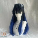 ウィッグ レディース フルウィッグ ブルー ブラック 黒 ロング 前髪あり 可愛い かわいい 大人用 コスプレ ロリータ ゴスロリ コスチューム 原宿風 仮装 超自然 ブルー 仮装 かつら 自然 小顔 変装 女装 文化祭 学園祭 ブルー×ブラック FreeSize