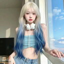 ウィッグ lolita レディース フルウィッグ 小顔効果抜群 長髪 ロングウィッグ 巻き毛 ゆめ可愛い 原宿風 かつら ぱっつん前髪 コスプレ ロリータ 可愛い キュート パーティー ハロウィン COSPLAY コスチューム 仮装 変装 女装 イベント ブルー×ゴールド