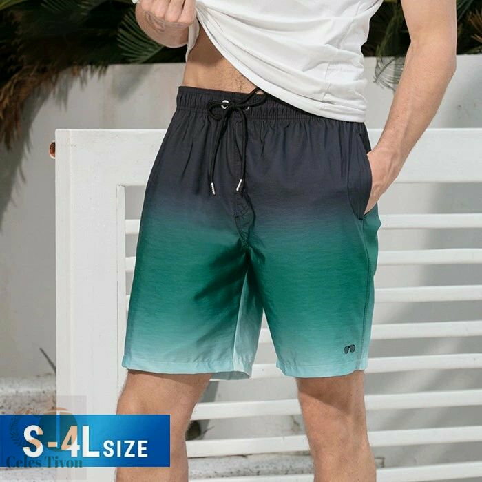 水着 メンズ サーフパンツ グリーン S M L 2L 3L 4L 海パン サーフショーツ ボードショーツ ハーフパンツ 大きいサイズ 膝丈 ひざ丈 プール 海 海水浴 サーフィン サウナ おしゃれ 水陸両用 吸水速乾 耐塩素 uvカット ロング