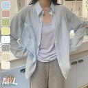 シャツ レディース 長袖 シアーシャツ 綿 コットン ゆったり 羽織り 夏 サマーシャツ 透け感 トップス シアー シースルー シンプル カジュアル 体型カバー M L オフィス 冷房対策 UV対策 紫外線対策 グレー/ブルー/オフホワイト/ベージュ/ホワイト/イエロー/ピンク/グリーン