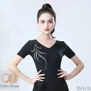 【送料無料】ラテンダンス衣装 社交ダンス トップス 女性 ダンスウェア レッスンウェア 競技着 上着 短袖 モダンラテンダンス用 社交 練習着 ワルツ チャチャチャ ラテン ステージ 衣装 演出着 ダンストップス コスプレ イベント カジュアルステージ衣装 ブラック