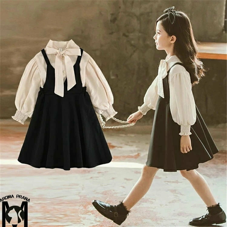 卒業式 ワンピース 女の子 ブラウス 長袖 卒服 入学式 入園式 卒園式 蝶結び サロペット スカート 姫系 トップス 韓国子供服 膝丈 ワンピース 上下セット セットアップ フォーマル リボン 春 秋 通園 通学 小学生 中学生 110-160