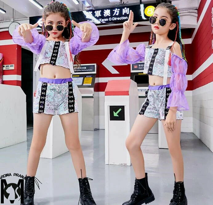 スパンコールダンス衣装 　子供ダンス衣裳　ジャズダンス 女の子トップス＋パンツ2点セット　女の子 応援会　合唱団団体服 ジャズダンス衣装 ヒップホップ 学園祭イベント舞台ステージ衣装 演出服謝恩会 発表会 演奏会イベント 120cm 130cm 140cm 150cm 160cm 170cm