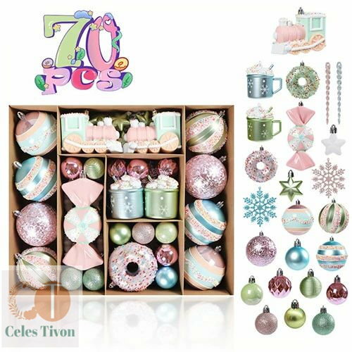 クリスマス飾り クリスマスボール 70pcs マカロン色 オーナメント ボール 豪華セット クリスマスツリー飾り 可愛い デコレーション 雑貨 オーナメントボール パーティー 装飾 子供会 新年 部屋 喫茶店 店舗 ピンク xmas