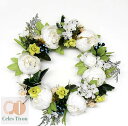 クリスマスリース リース 42cm 牡丹 フラワー クリスマス 玄関 部屋 北欧 ナチュラル 手作り 上品 装飾 優雅 おしゃれ 飾り 飾り付け かわいい ドア 壁掛け 天然素材 花 造花 インテリア ギフト プレゼント 結婚式 枯れない 引越し祝い 新築祝い 記念日 お祝い ホワイト