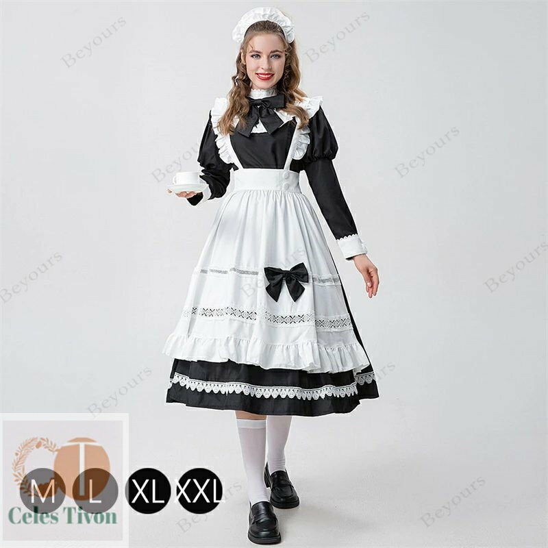 ハロウィン コスプレ メイド服 クラシック 長袖 ロング丈 女の子 男の子 可愛い ワンピース 洋服 人気 ..