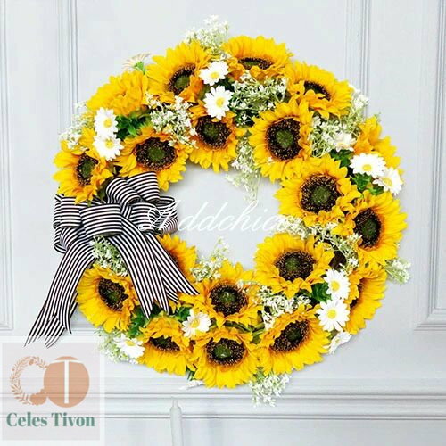 リース ひまわりのリース クリスマスリース 45CM 玄関リース クリスマス 玄関 部屋 北欧 手作り優雅 お..