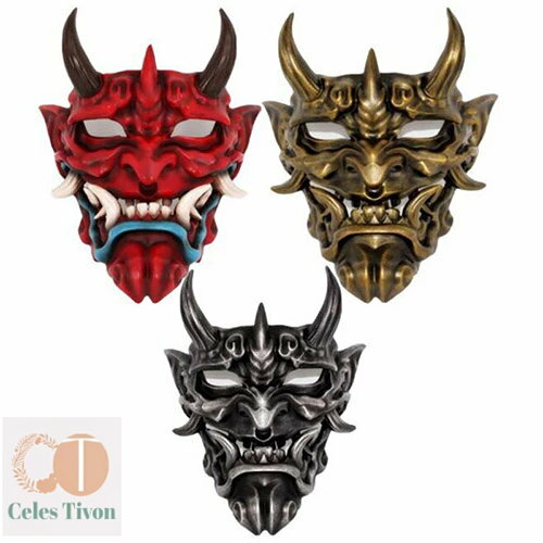 マスク 仮面 お面 コスプレ ハロウィン コスチューム はんにゃ ハロウィーン halloween 復活祭 パーティー イベント お化け屋敷 忘年会 怖い 赤 樹脂(3)