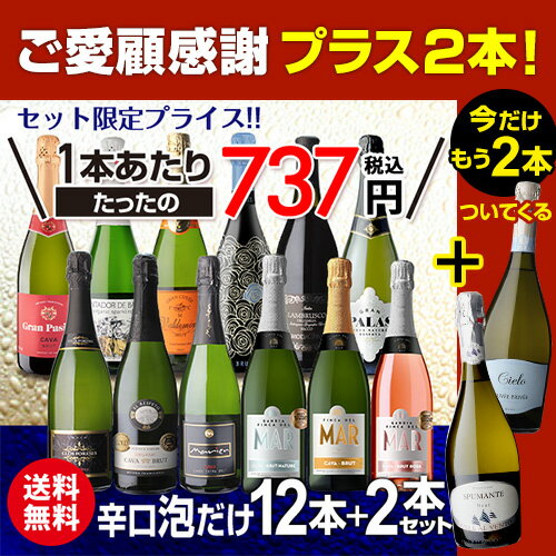 【誰でもP3倍 8/18限定】【500円OFFクーポン】利用で1本当り702円(税込) 送料無料今だけ『牡蠣スモーク』付き！シャンパン製法＆金賞入り！ 『辛口泡だけ』特選 スパークリングワイン 12本+2本セット 95弾 RSL