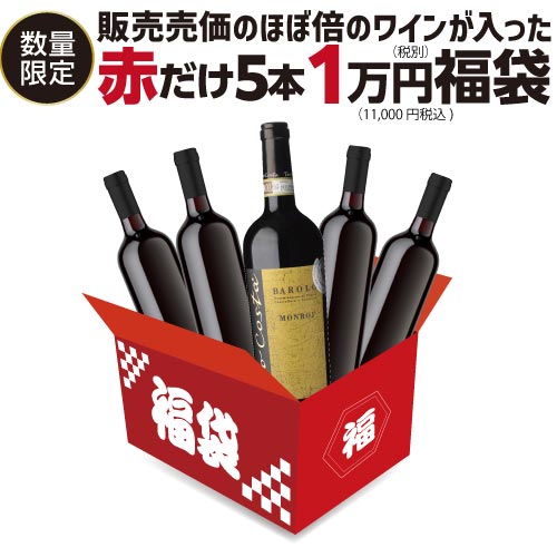 送料無料 赤だけ5本 1万円(税別) 福袋 目玉に1本で8,250円(税込)のバローロ入り ワイン福袋 赤ワイン 辛口 浜運【ポイント対象外】