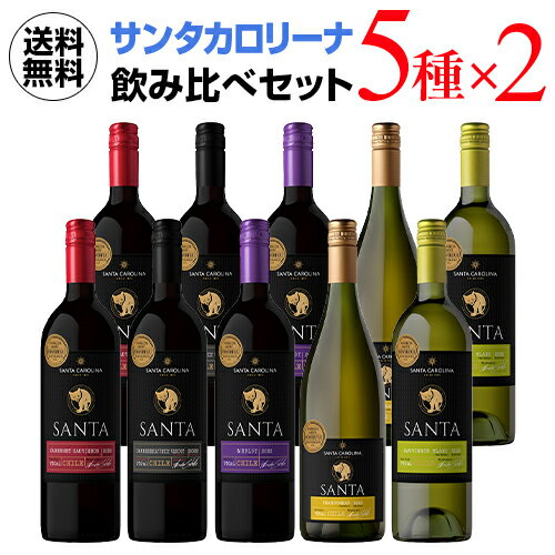 チリワイン 送料無料 サンタ バイ サンタカロリーナ 飲み比べ5種セット×2セット 10本セットワインセット 長S 赤ワイン 母の日 手土産 お祝い ワイン ギフト