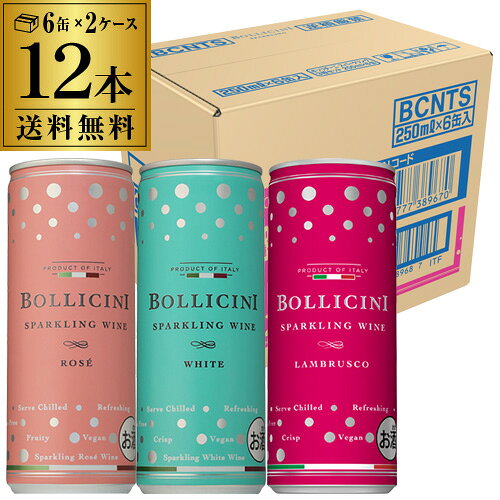 1本当たり407円(税込) 送料無料 ボッリチーニ スパークリング 3種アソート 6缶×2箱セット250ml×12本入白泡 ロゼ泡 赤泡 各4本 微発泡 やや辛口 イタリア スパークリングワイン 缶ワイン ケース 長S ハロウィンのサムネイル