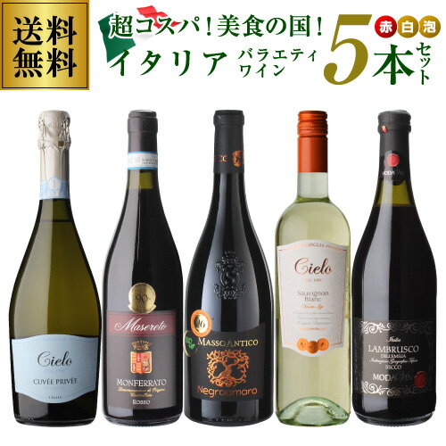 イタリアワイン 【全品P3倍 5/31まで】【2セット購入で500円OFF】3年連続ルカマローニ96点獲得、金賞入り 超コスパ＜赤白＞　美食の国イタリアバラエティワイン5本セット 22弾【送料無料】 父の日 手土産 お祝い ギフト 長S