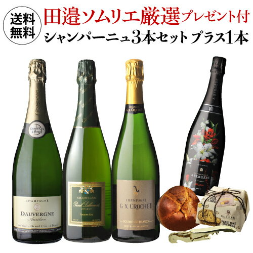 1本あたり5,500 円(税込) 送料無料 田邉鬼コスパ シャンパン3本セット＋花柄シャンパン1本 計4本入 750ml シャンパン フランス プレゼント付 田邉公一 ソムリエ 白 ワインセット 浜運 母の日 お花見 お祝い ギフト いちおしシャンパン