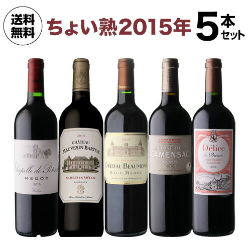 赤ワイン 1本あたり3,300 円(税込) 送料無料 ちょい熟ボルドー [2015年]5本セット 750ml 5本入フランス ヴィンテージ ワインセット 浜運A