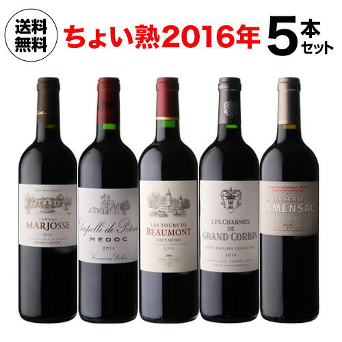 赤ワイン 1本あたり2,860 円(税込) 送料無料 ちょい熟ボルドー [2016年]5本セット 750ml 5本入フランス ヴィンテージ ワインセット 浜運A