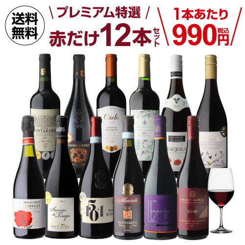 【1本あたり990円(税込)送料無料】 赤だけプレミアム特選12本 59弾赤ワインセット ミディアムボディ フルボディ 長S 母の日 お花見 手土産 お祝い ギフト Pオススメワイン