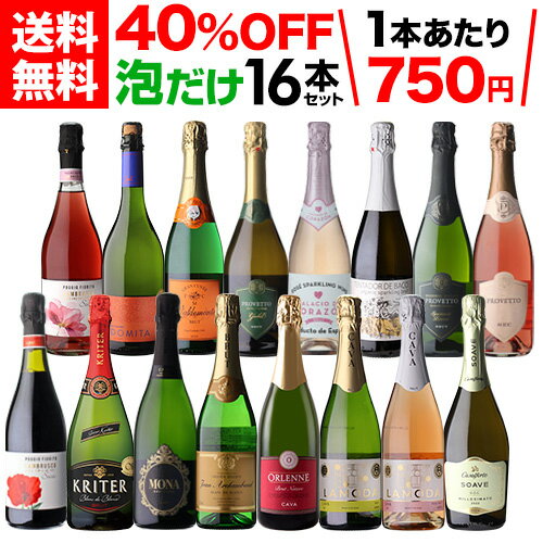 【750円/1本 送料無料】 目玉ワイン入り！ 泡だけ 16本セット 33弾スパークリングワイン シ ...