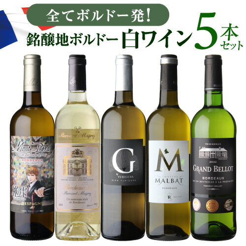 【誰でもP7倍 ブラックフライデー中】1本あたり1,800円(税込) 送料無料ボルドー ブラン 5本セット 7弾白 フランス ワインセット 飲み比べ 送料無料 ...