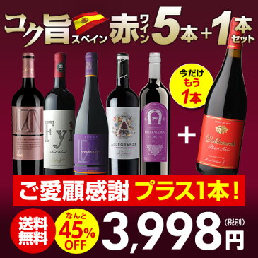 200円クーポン配布 送料無料 金賞＆ジェームスサックリング90点 高評価ワインてんこ盛り！超コスパ！スペイン赤ワイン5本+1本セット(合計6本) セット 15弾ワインセット 赤ワイン セット 長S