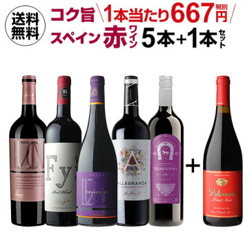 200円クーポン配布 送料無料 金賞＆ジェームスサックリング90点 高評価ワインてんこ盛り！超コスパ！スペイン赤ワイン5本+1本セット(合計6本) セット 15弾ワインセット 赤ワイン セット 長S