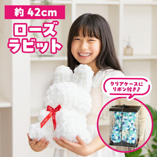 乐天商城 - 誕生日カード 母の日カード選択可 2026 プレゼント ローズラビット L 約42cm クリアボックス付 ぬいぐるみ ギフト 造花 バラ 薔薇 うさぎ ウサギ フラワーギフト カラフル ギフト 贈り物 贈答用 カラフル カワタキ
