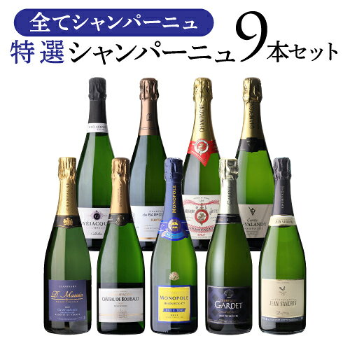 【誰でもP5倍 8/24 20時～/25 24時】【1本/3,667円】 シャンパンセット 王室御用達シャンパン入！ 特選シャンパーニュ9本セット シャンパン シャンパーニュ ワインセット 送料無料 浜運A